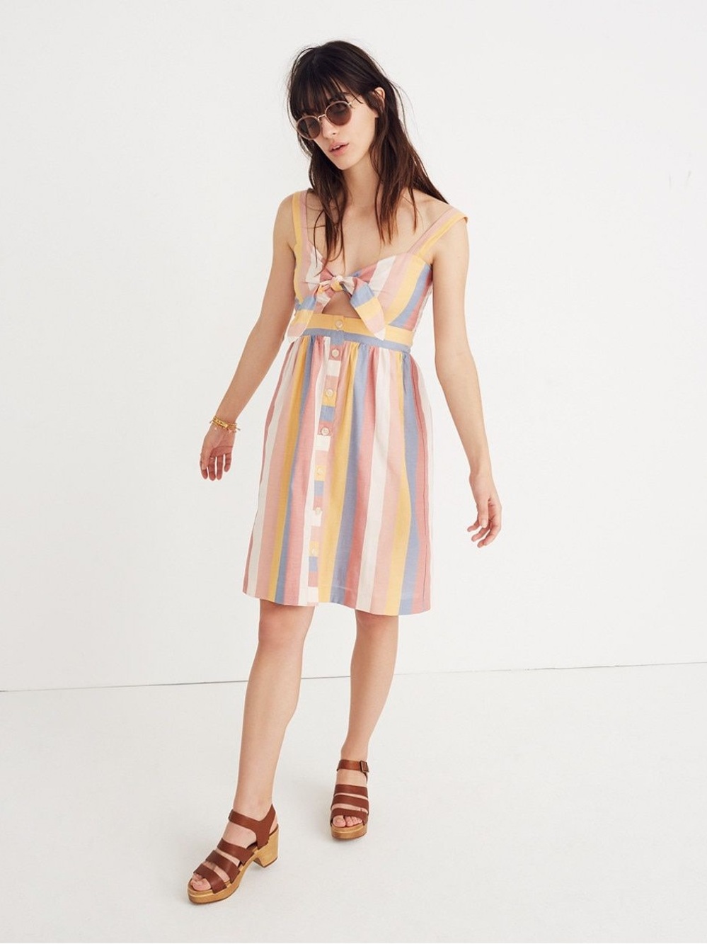 Madewell Sherbet Striped Tie-Front Cutout Mini Dress